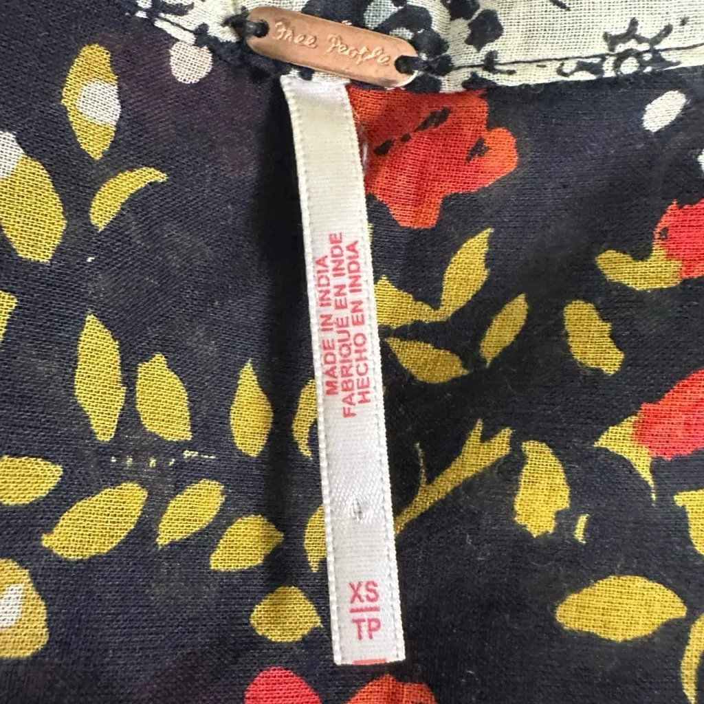 Free People Printed Agnes Tunic Dress Oversized XS Heart Floral Black Bohemian - Image 10