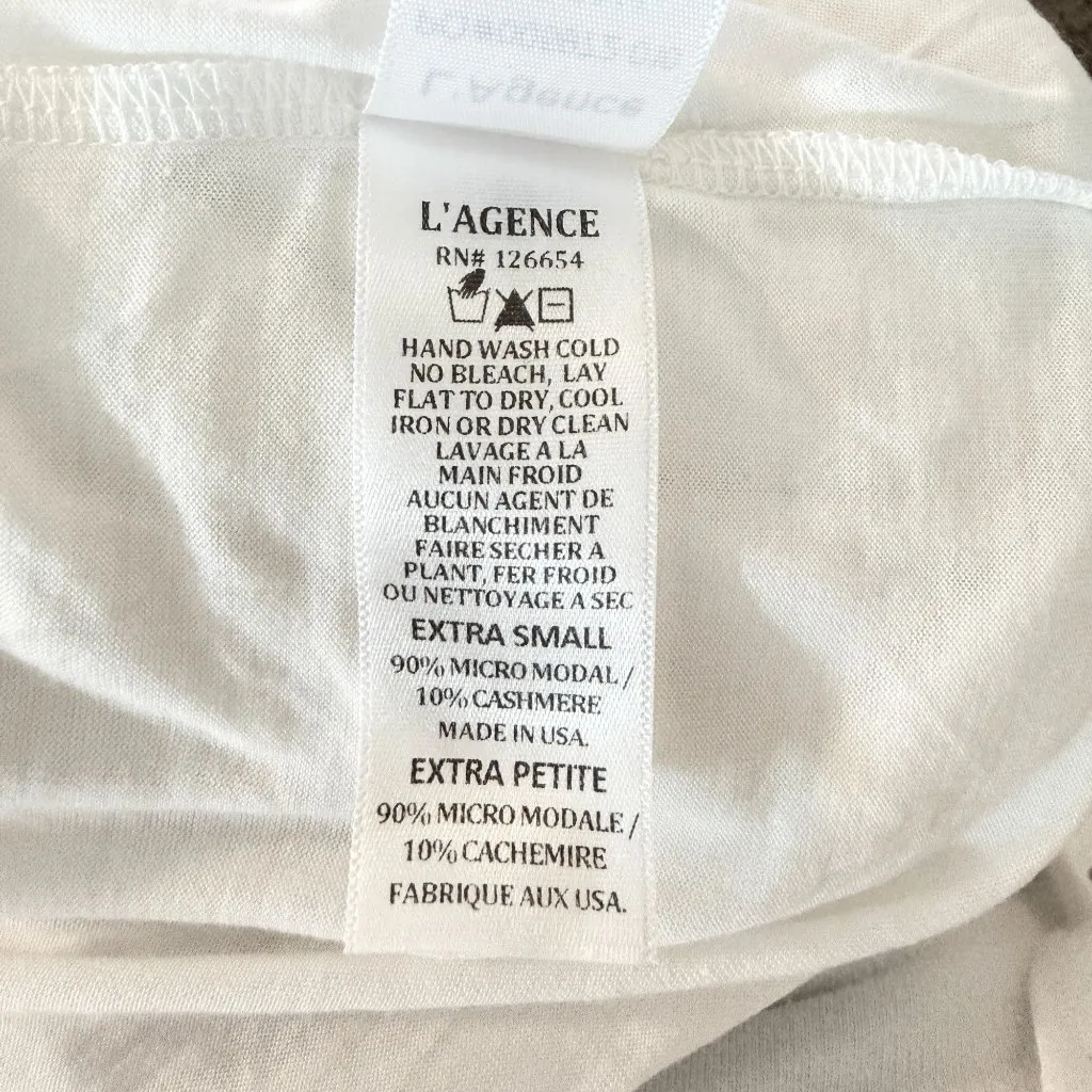 L'Agence Ellie slub-knit white crew Neck Short Sleeve T-Shirt cashmere blend XS - Image 8