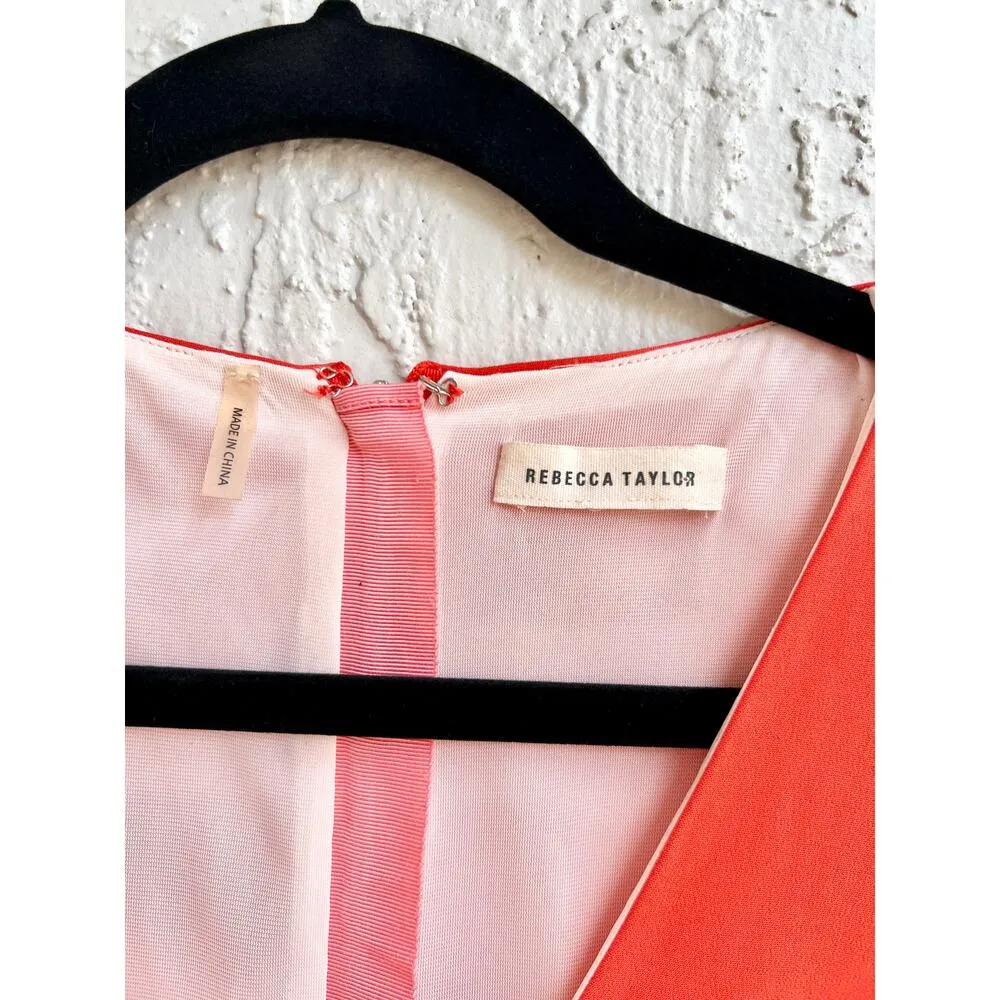 Rebecca Taylor Cap Sleeve V Neck Flared Mini Dress Orange Women's Size US 4 - Image 3