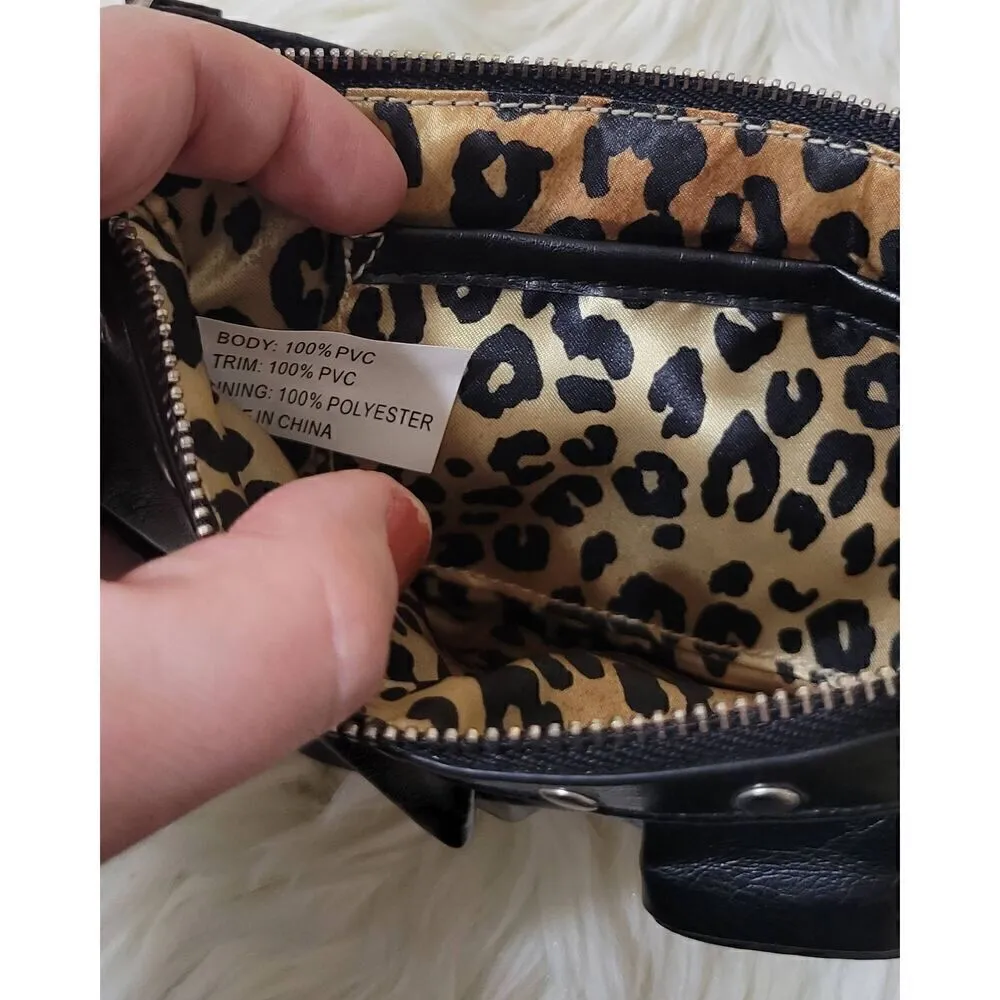 Steve Madden Black Studded Ruffled Clutch Wristlet With Leopard Print Interior - Image 4