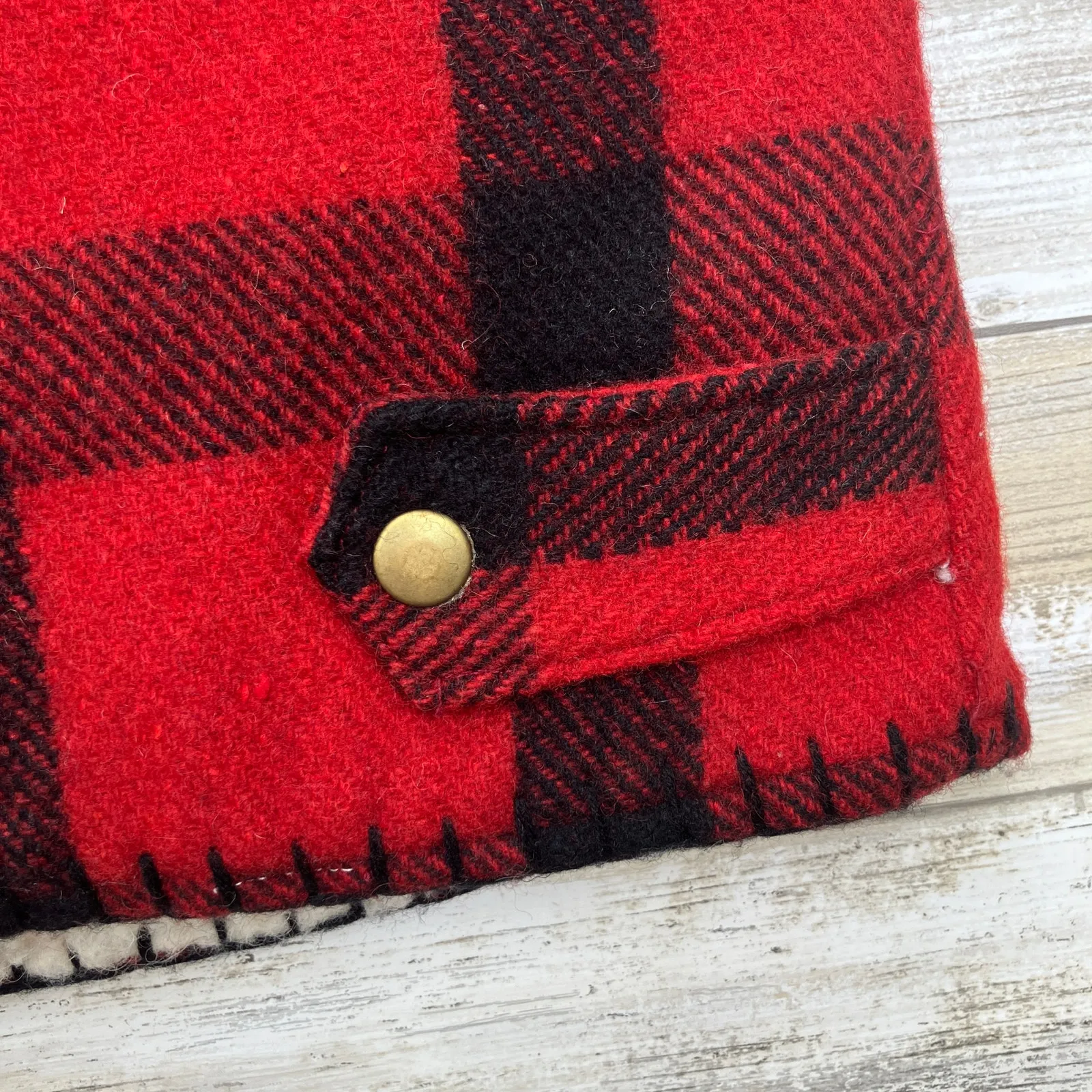 Authentic Joujou Vest Sz M Red Wool Plaid Shearling Zip Up Lined Grandpacore - Image 8