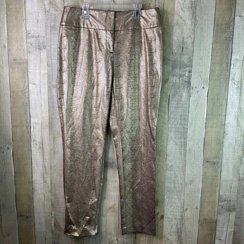 Alfani Size 8 Gold Metallic Snake Animal Print Straight Leg Pants Faux Pockets - Image 2