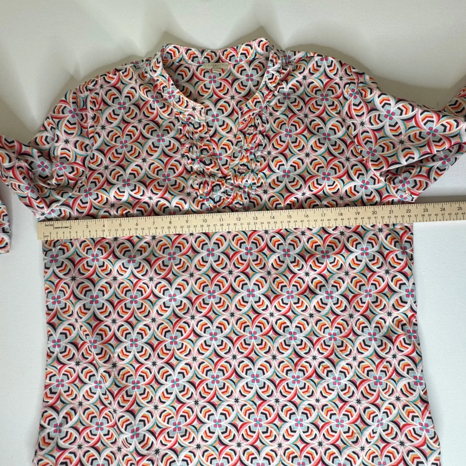 Talbots Geometric Print Tunic Top Size LP Multicolor Hippie Colorful Lightweight - Image 9