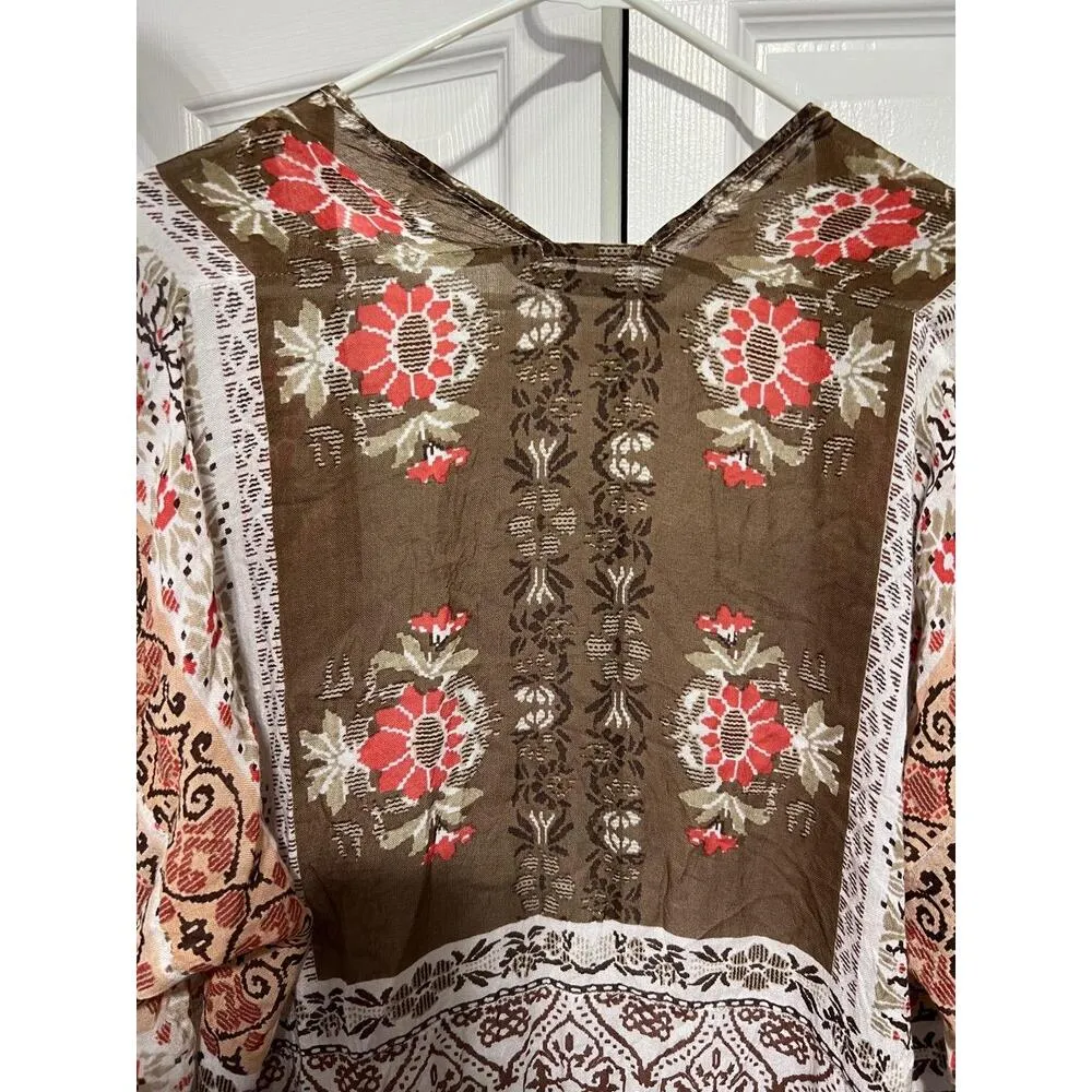 Michael Stars Womens Size Kimono Brown Floral Open Front Loose Fit Boho Relaxed - Image 6