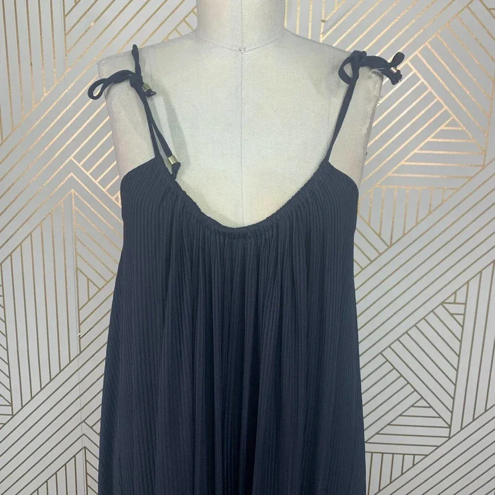 Vitamin A Balloon Rib Jumpsuit Black‎ Pleated Tie Strap Size Small - Image 4