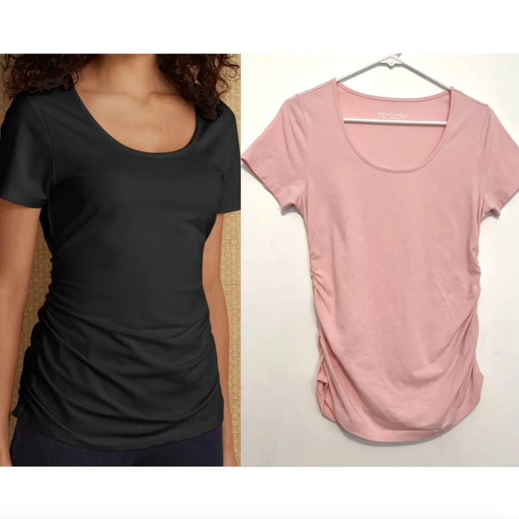 SOFT SURROUNDINGS Ruched Short Sleeve Scoop Neck Tee Light Pink Cotton T - Image 2
