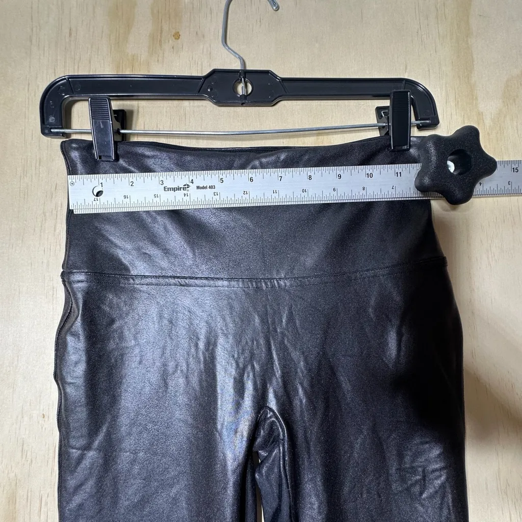 Spanx Faux Leather Moto Leggings Coated Black Mid Stretch Medium Petite - Image 4