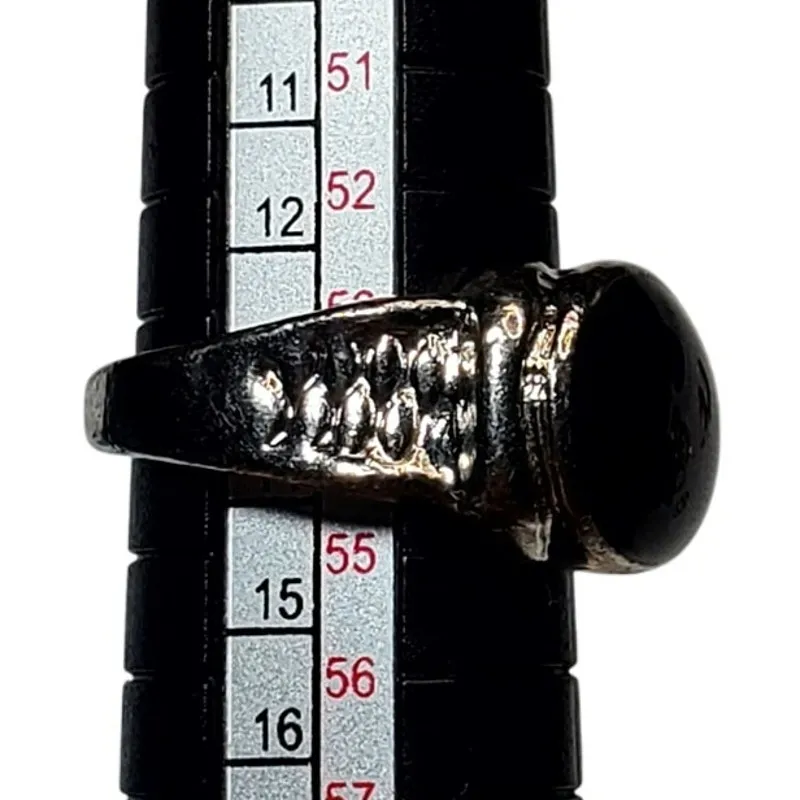 Silver Tone Ring Black Oval Enamel Cabochon Sz 7 - Image 4