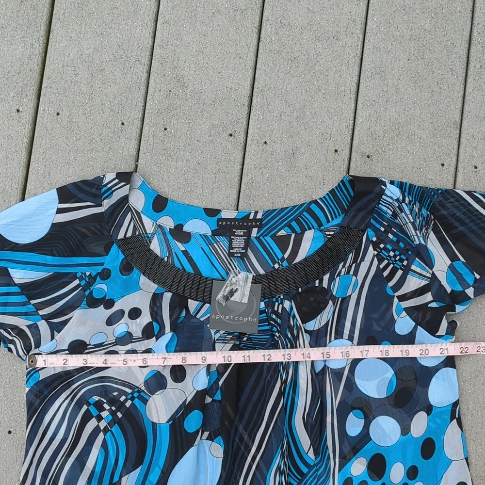 NWT Apostrophe Beaded Neckline Sheer Flutter Sleeve Blouse - Image 11