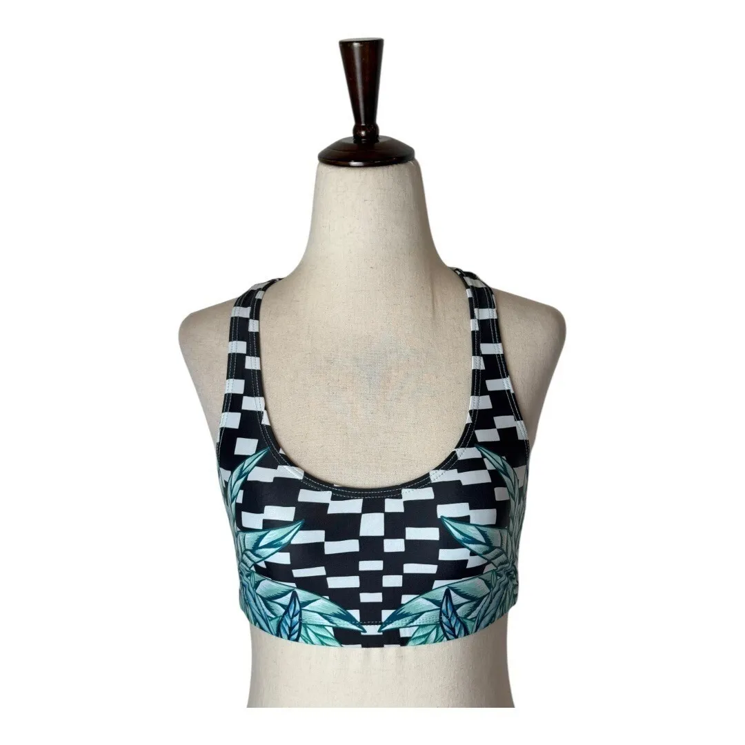 Mara Hoffman Sports Bra Women XS Blue Black Checked Active Combo Racerback - Image 5