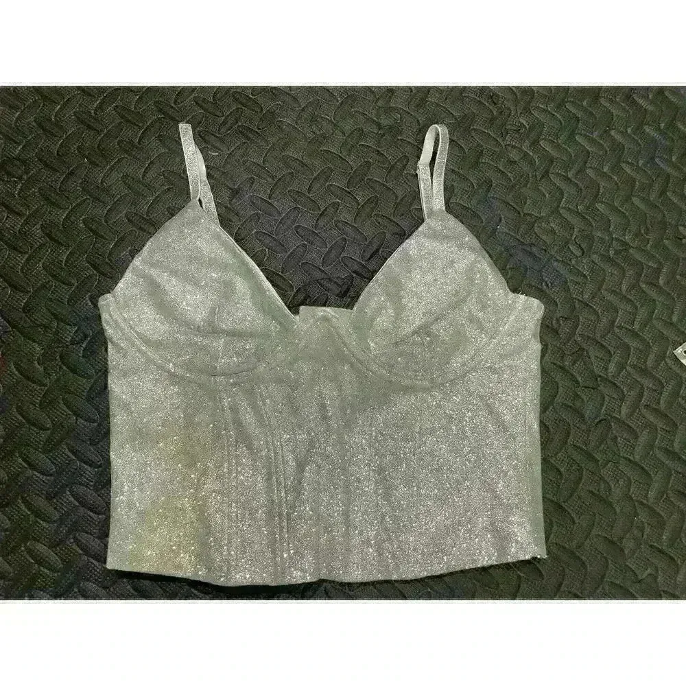 Windsor Glitzy Mood Silver Glitter Corset Top, size small - Image 12