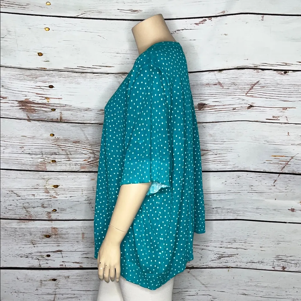 Woman Within NWT Size 38/40 5X Teal - White Polka Dot Sweater Cardigan - Image 2