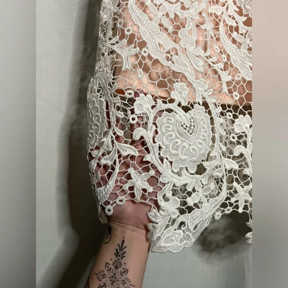 Mustard Seed White and Blush Pink Lace Halter Dress Medium - Image 5