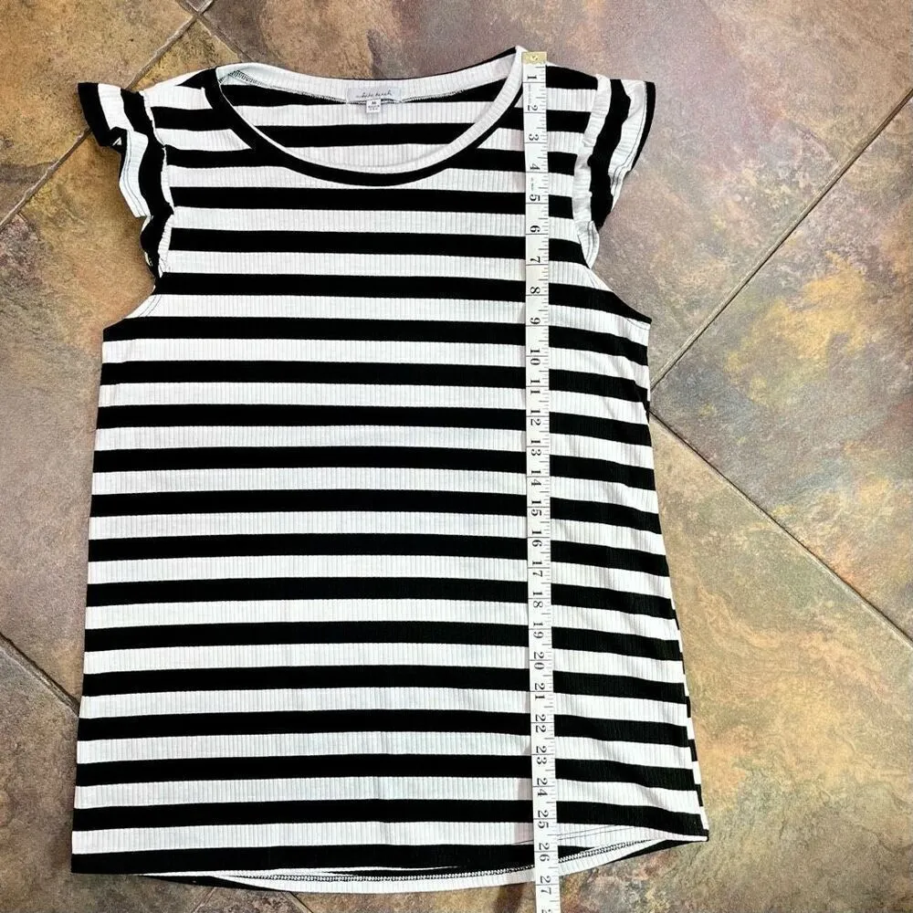 White Birch Black White Strip Sleeveless Ruffle Tank Medium - Image 6