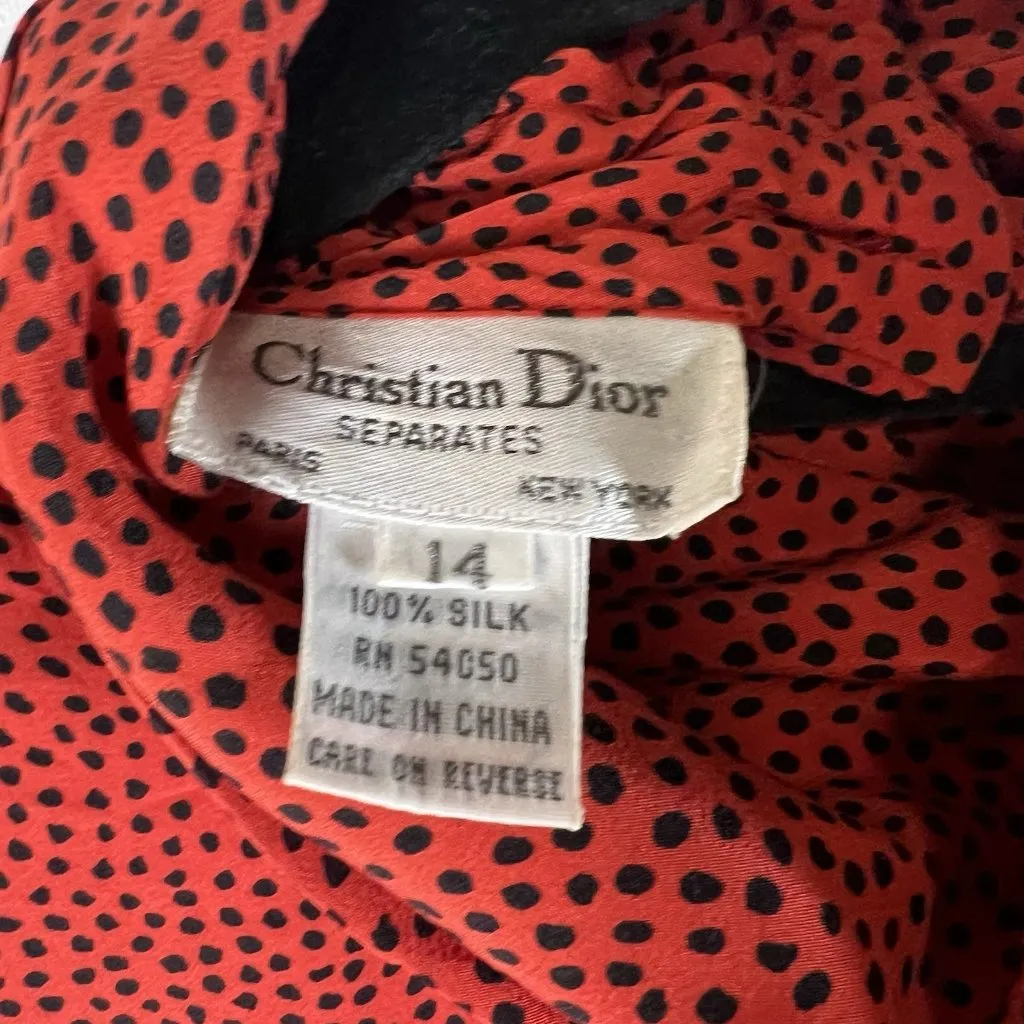 Vintage Christian Dior Seperates‎ Womens Red Polka Dot Silk Top Size 14 Designer - Image 8