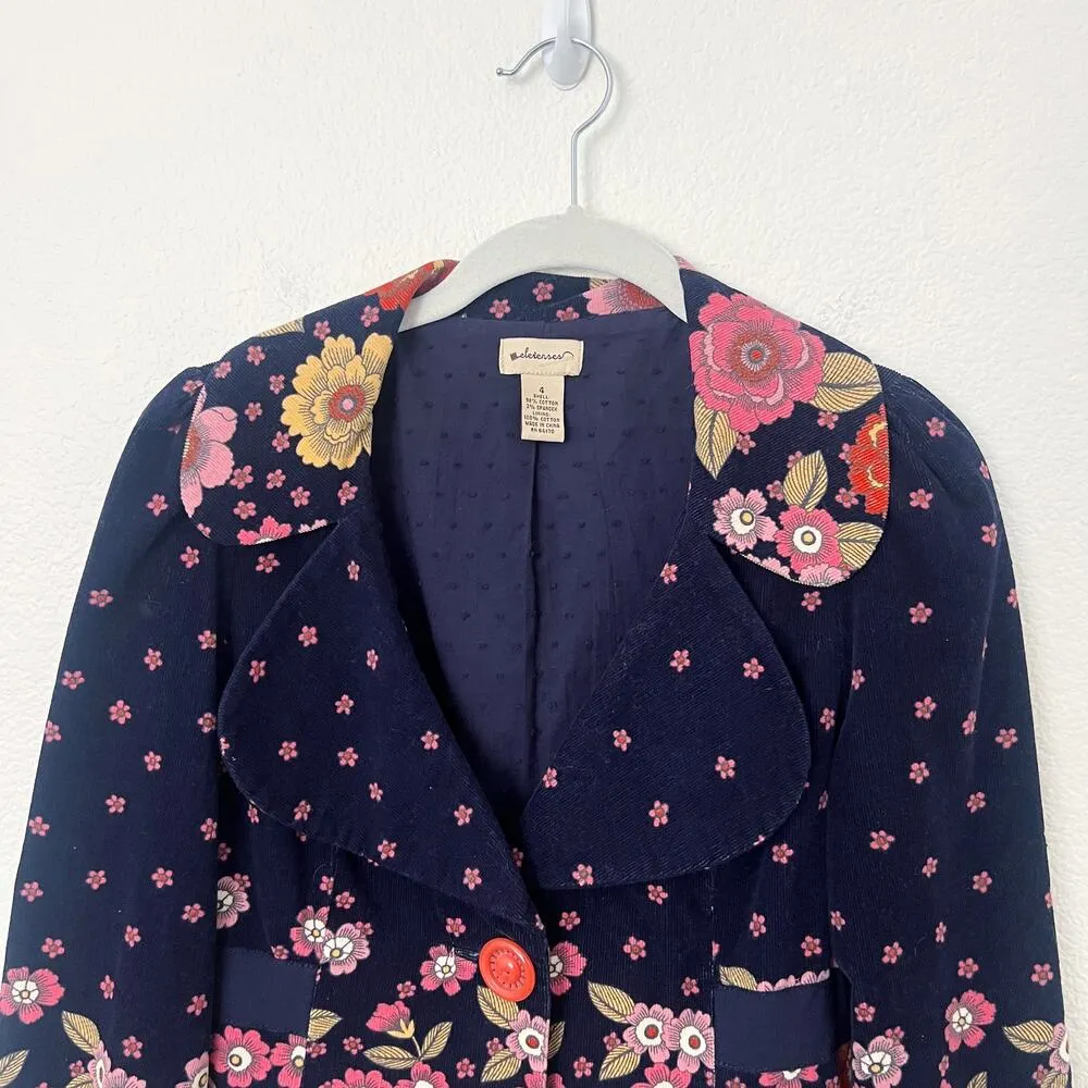 [Anthropologie] Vintage Y2K Blue Corduroy Moonlit Petunia Floral Print Blazer 4 - Image 4