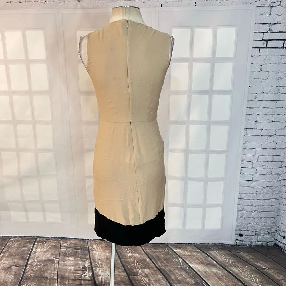 Diane Von Furstenberg Kayley Silk Cinched Accent Tan Black Sheath Dress Sz 0 - Image 6