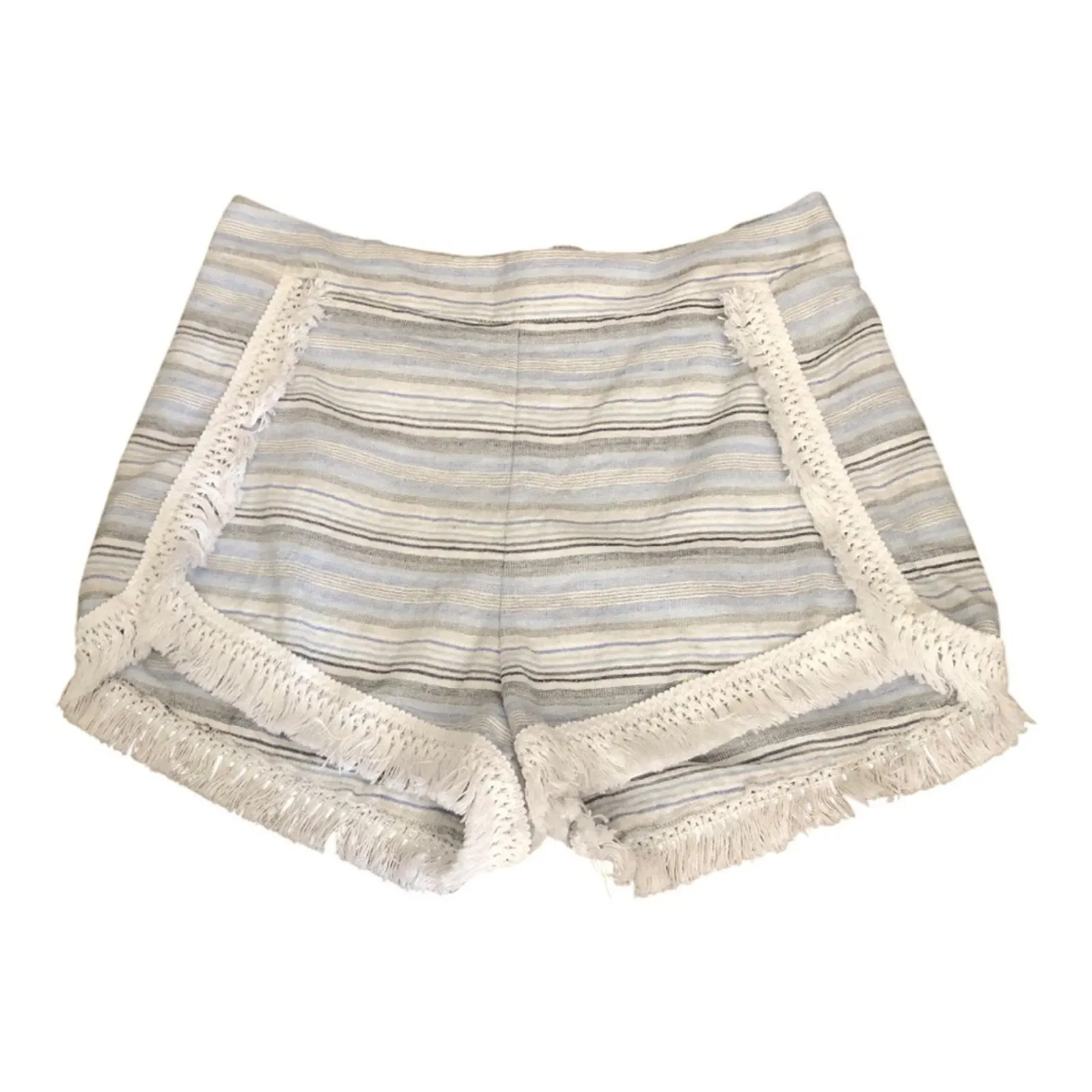 lulus Savvy Blue and White Striped White Fringe Along Sides Hem Shorts Medium - Image 2