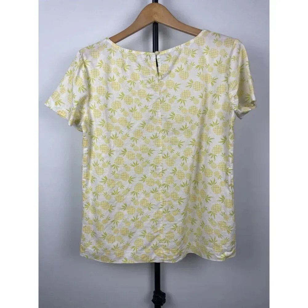 J. Crew White Pineapple Novelty‎ Print Linen Cotton Short Sleeve Top Size XXS - Image 7