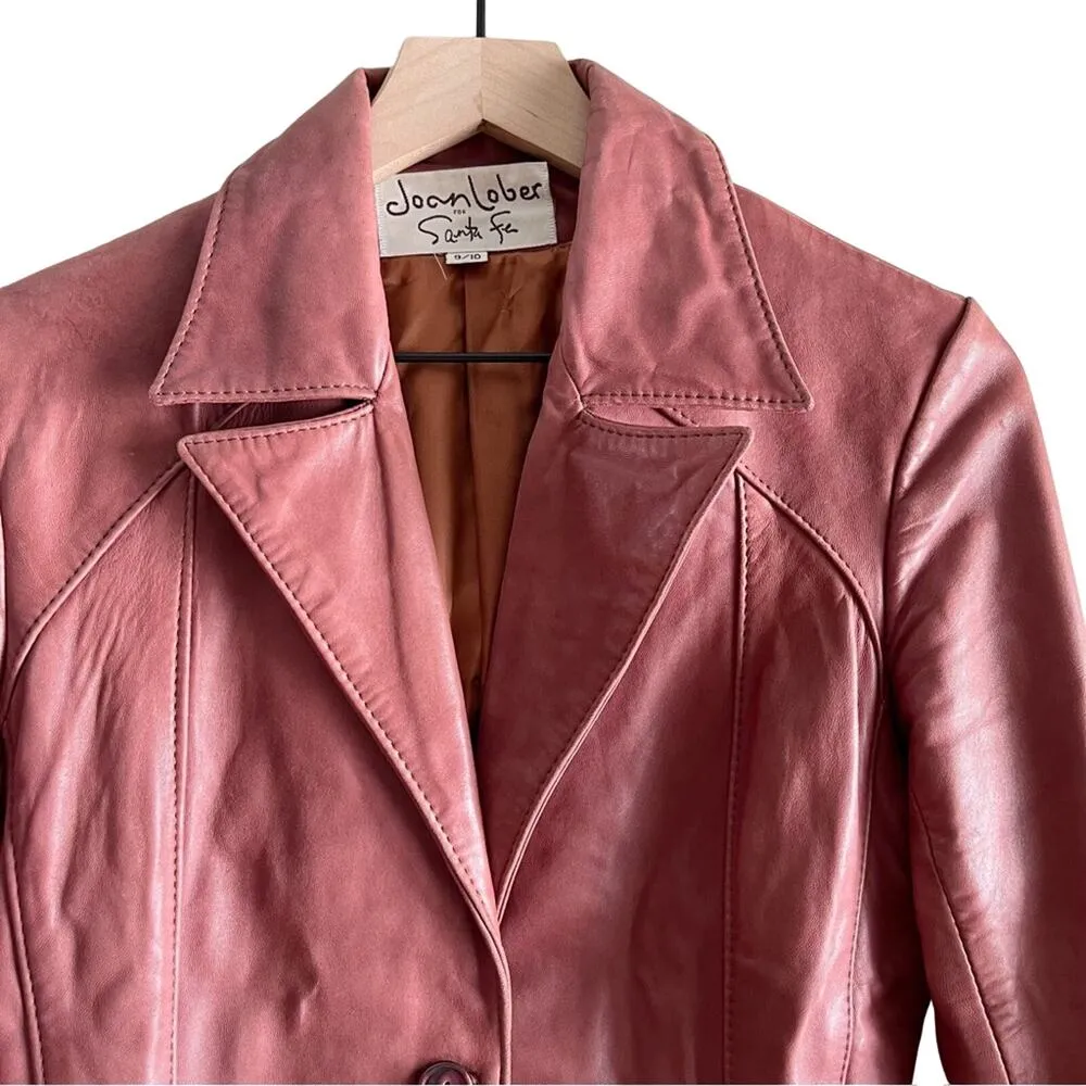 Vintage 70s Belted Leather Jacket Brick Red Button Front Joan Lober Santa Fe, S - Image 2
