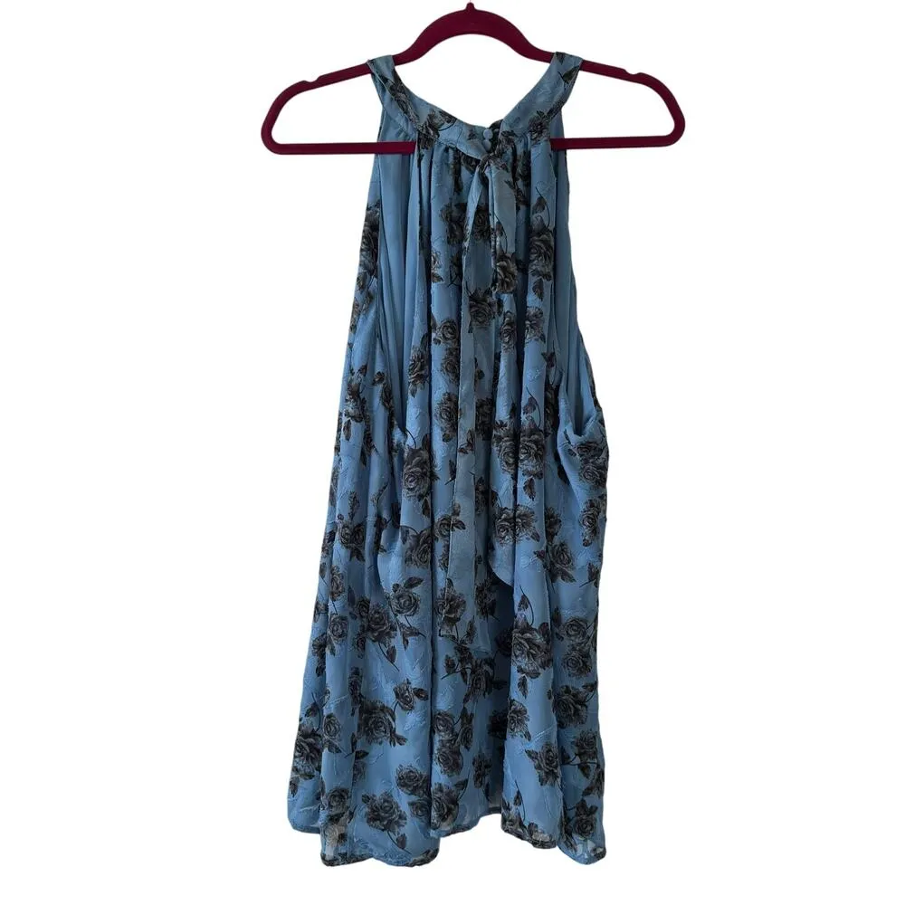 Torrid Romantic Rose Blue Floral Print Chiffon Mock Neck Halter Top Size 5X - Image 3