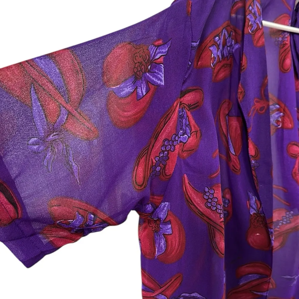 Indian Tropical Fashion Red Hat Society Purple Sheer Open Front Blouse Womens M Size M - Image 6