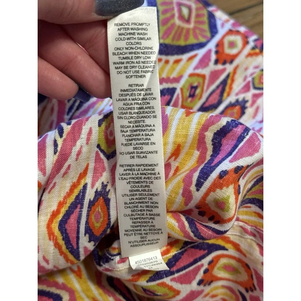 Chicos Womens Size 0 Linen No Iron Button Up Shirt‎ 3/4 Sleeve Aztec Colorful - Image 11