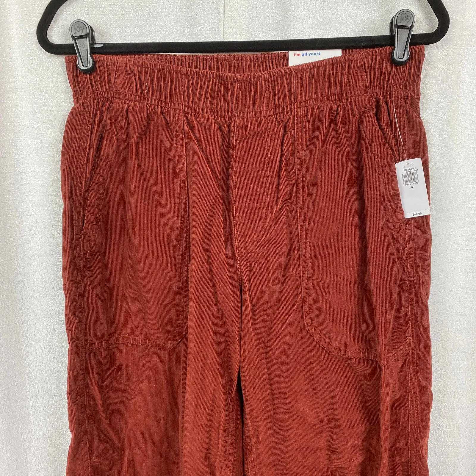 Old Navy Brick Red Corduroy High Rise Pull On Ankle Utility Pants Sz.M NWT - Image 5