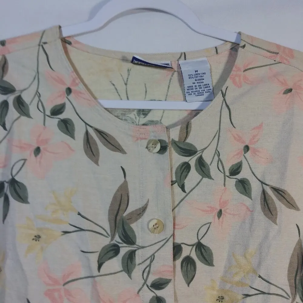 Erika & Co Vintage Neutral Floral Linen Jacket Shacket Cottage Size M - Image 3