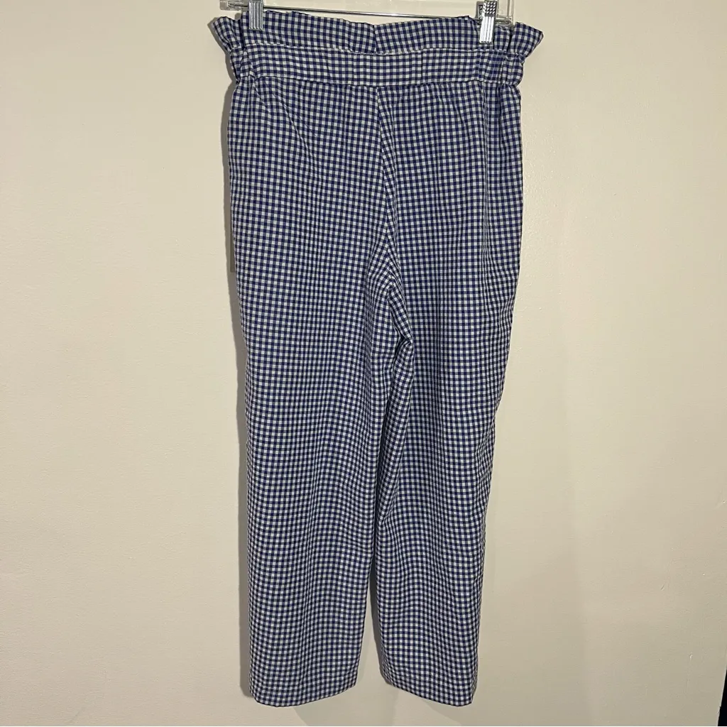 Joie Blue And White Gingham Paper-bag Wide Leg Pants‎ Belted Size Medium - Image 6