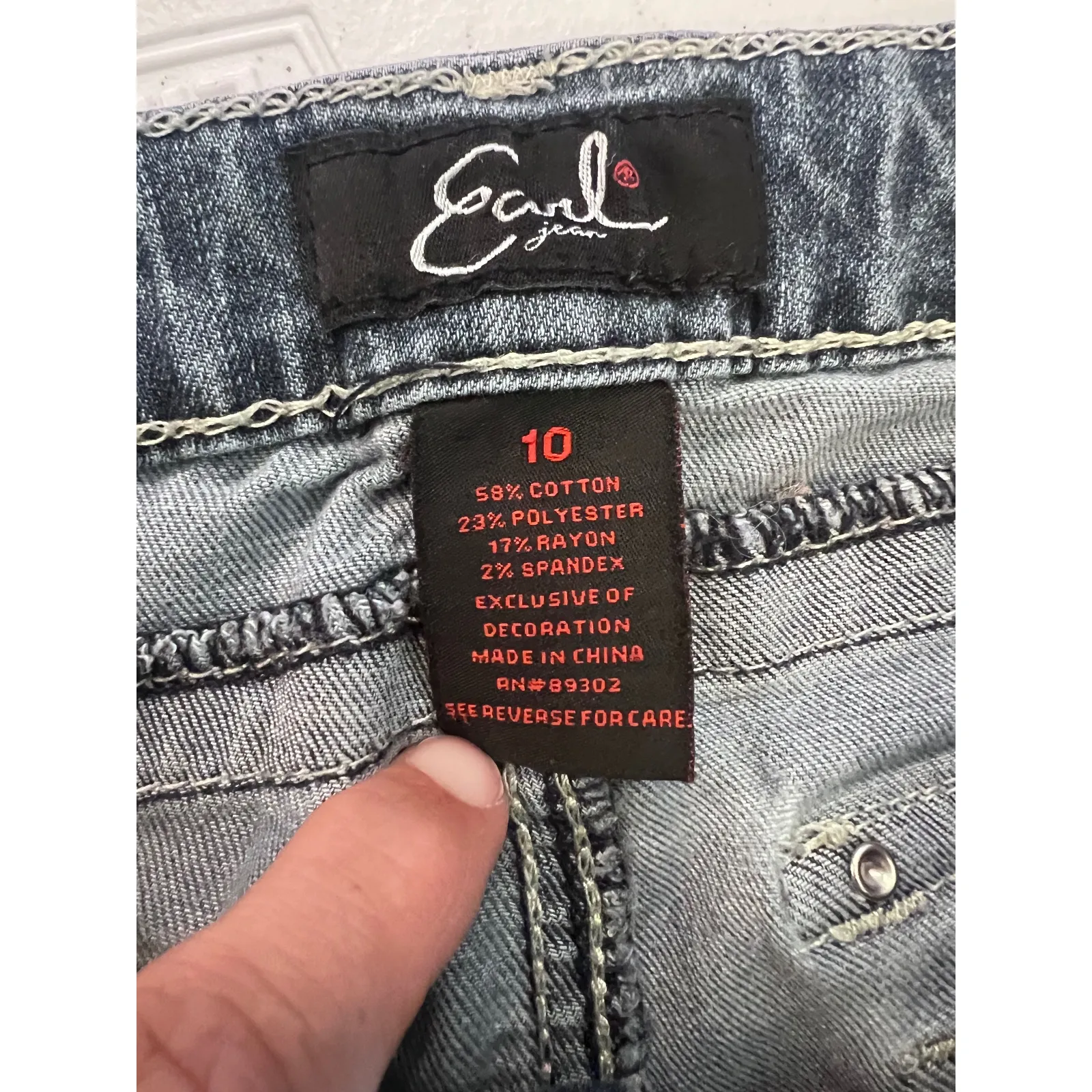 Earl Jean‎ Embellished Jeans Slim Boot Cut Rhinestone Pockets Denim Size 10 Blue - Image 5