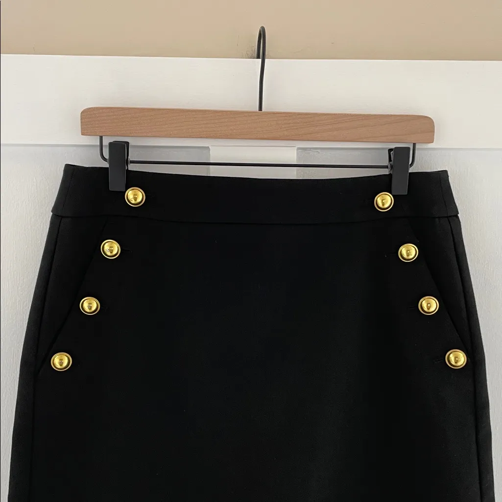 LOFT Sailor Pencil Skirt Gold Tone Buttons Nautical Professional in Black Size 8 - Image 5