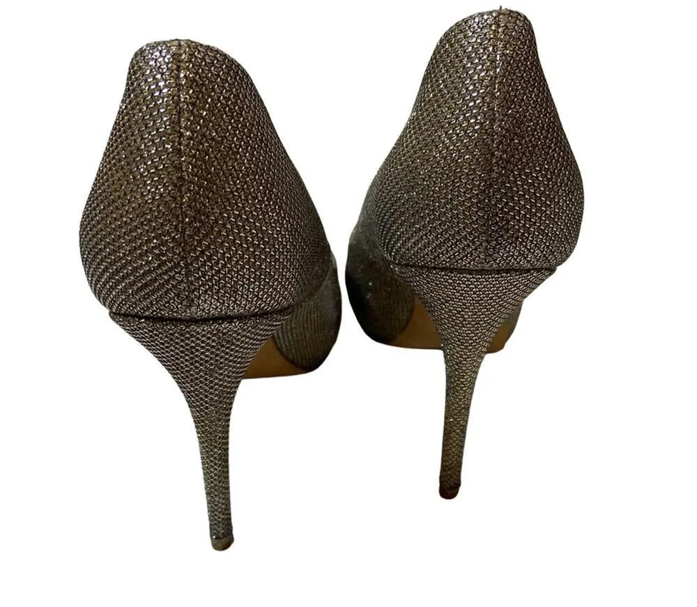 Badgley Mischka Humbie Peeptoe Platform Heels in Sparkly Silver - Image 6