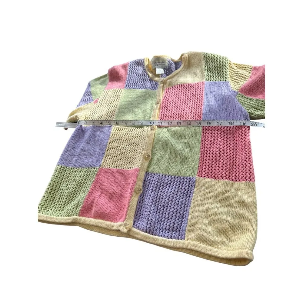 Vintage Christopher Banks Chunky Rainbow Patchwork Button Up Cardigan Y2K Sz M - Image 7