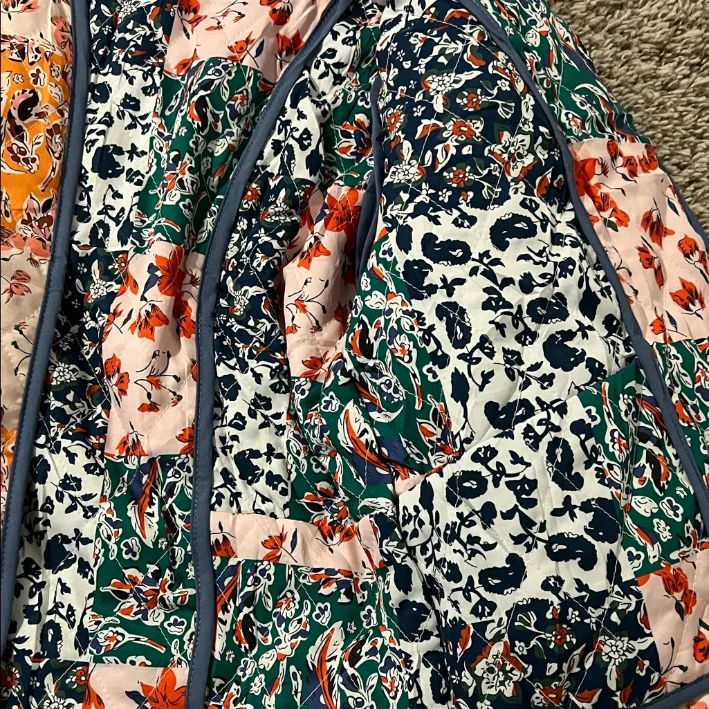 Floral Patchwork Jacket with Blue Trim Orange Size M - Image 2