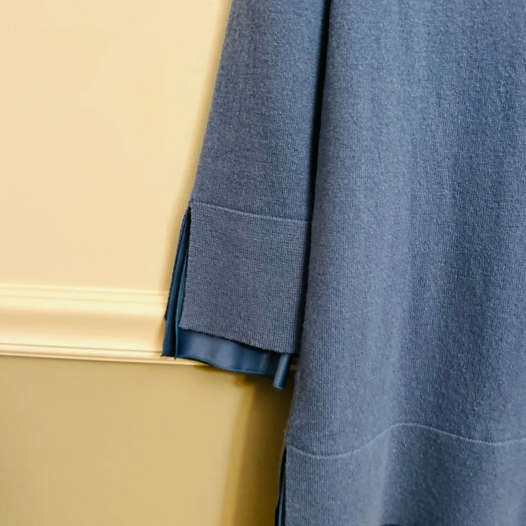 Lafayette 148 Cornflower Blue Cashmere Faux Silk Trim Sweater Top Extra Small P Size XS - Image 4