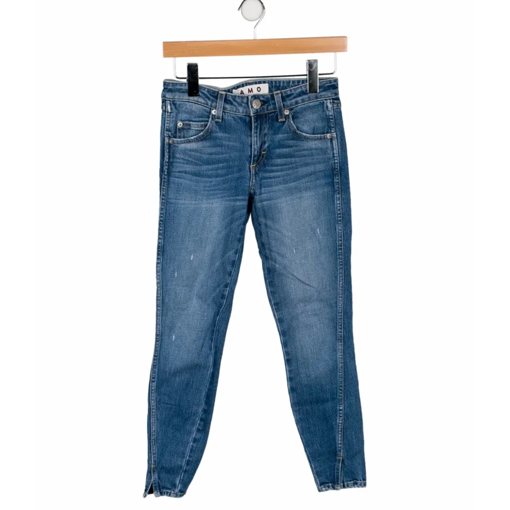 AMO Twist Dive Bar Skinny Jeans Size 24 Women’s Blue Crop Mid Rise 100% Cotton - Image 3
