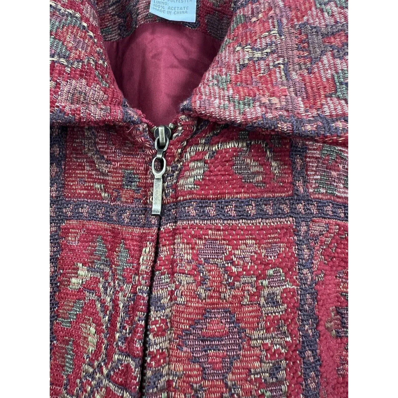 The Territory Ahead Red Print Tapestry Vest Zip Front‎ Side Tabs Lined Size 14 - Image 5