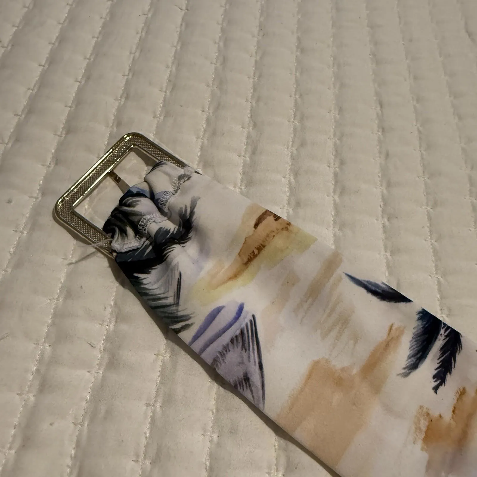 Women’s Small Miami Tropical Fabric Belt Multi Color Gold Tone Buckle - Image 13