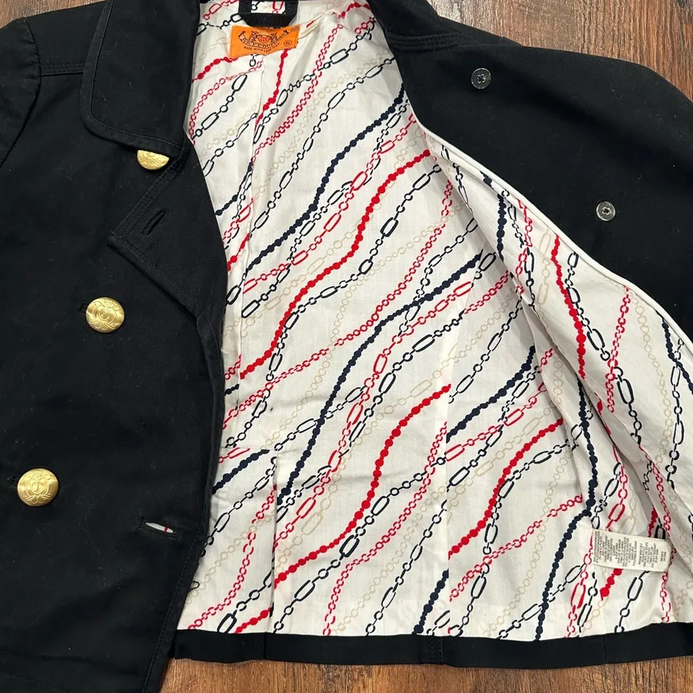 Black Juicy Couture Short Trench Coat with Gold Buttons - Image 6