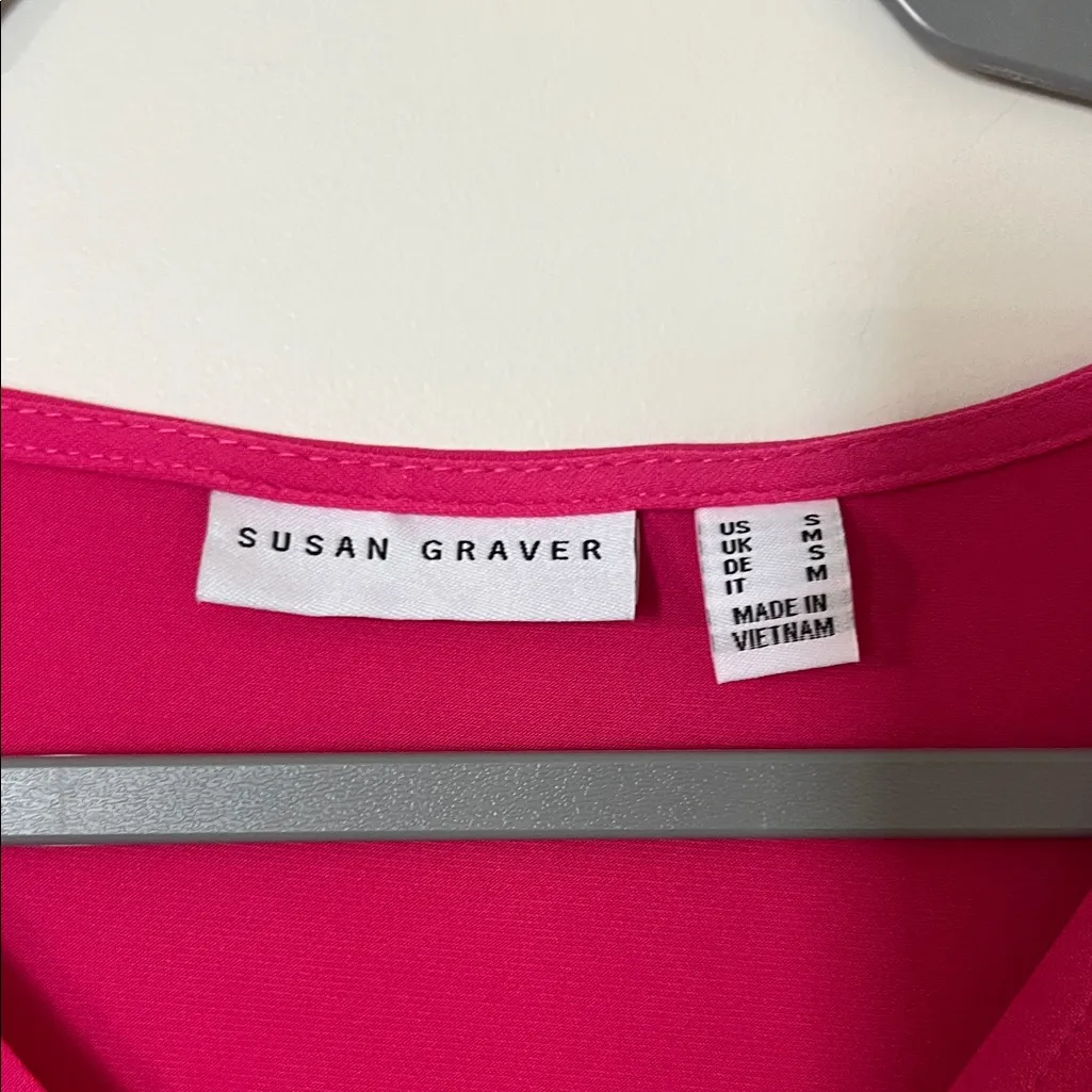 Susan Graver Bright Pink V-Neck Blouse with Bow Sleeves - Image 2