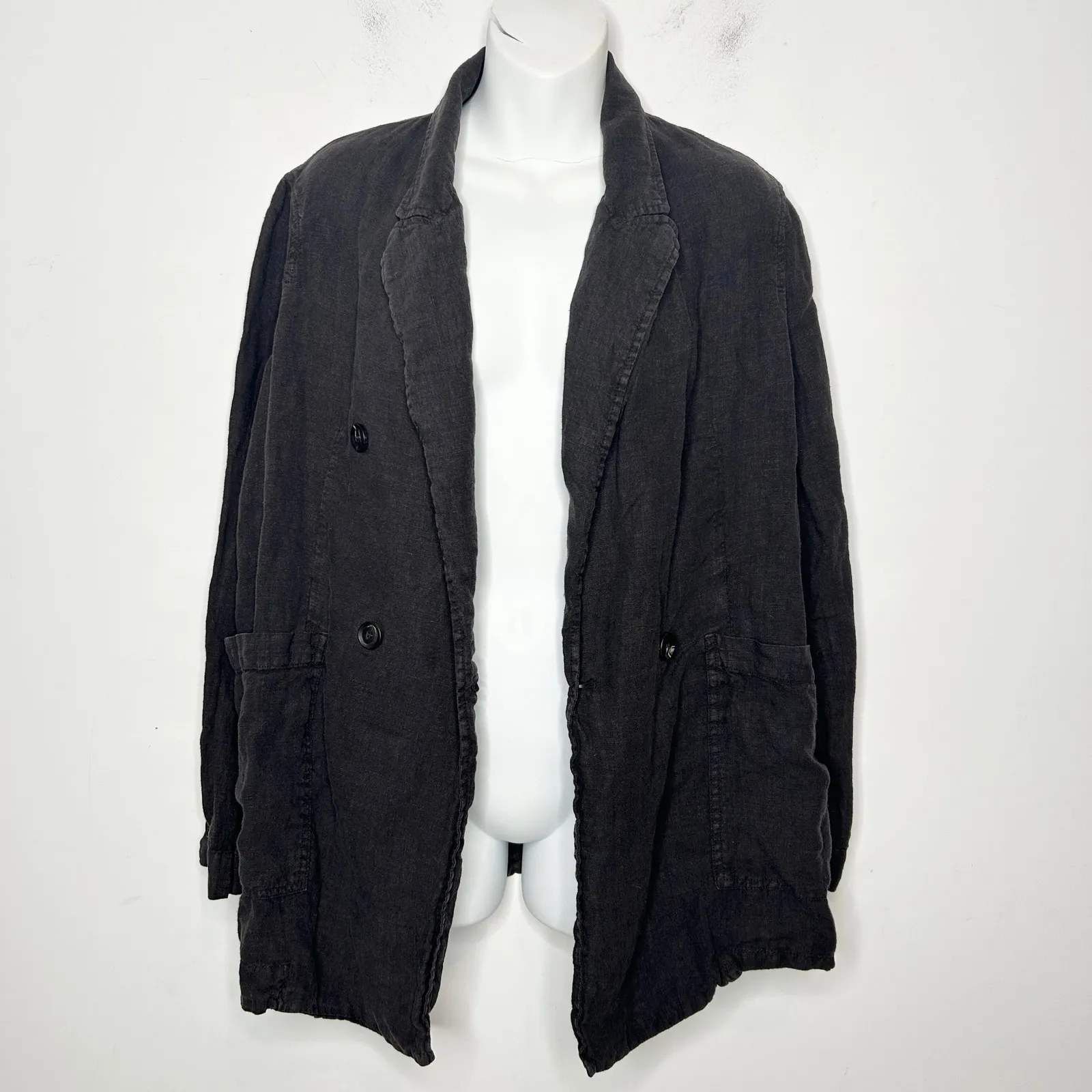 ZARA Linen Blazer Jacket Womens Small Oversized Shacket Soft Power Grey Relaxed - Image 4