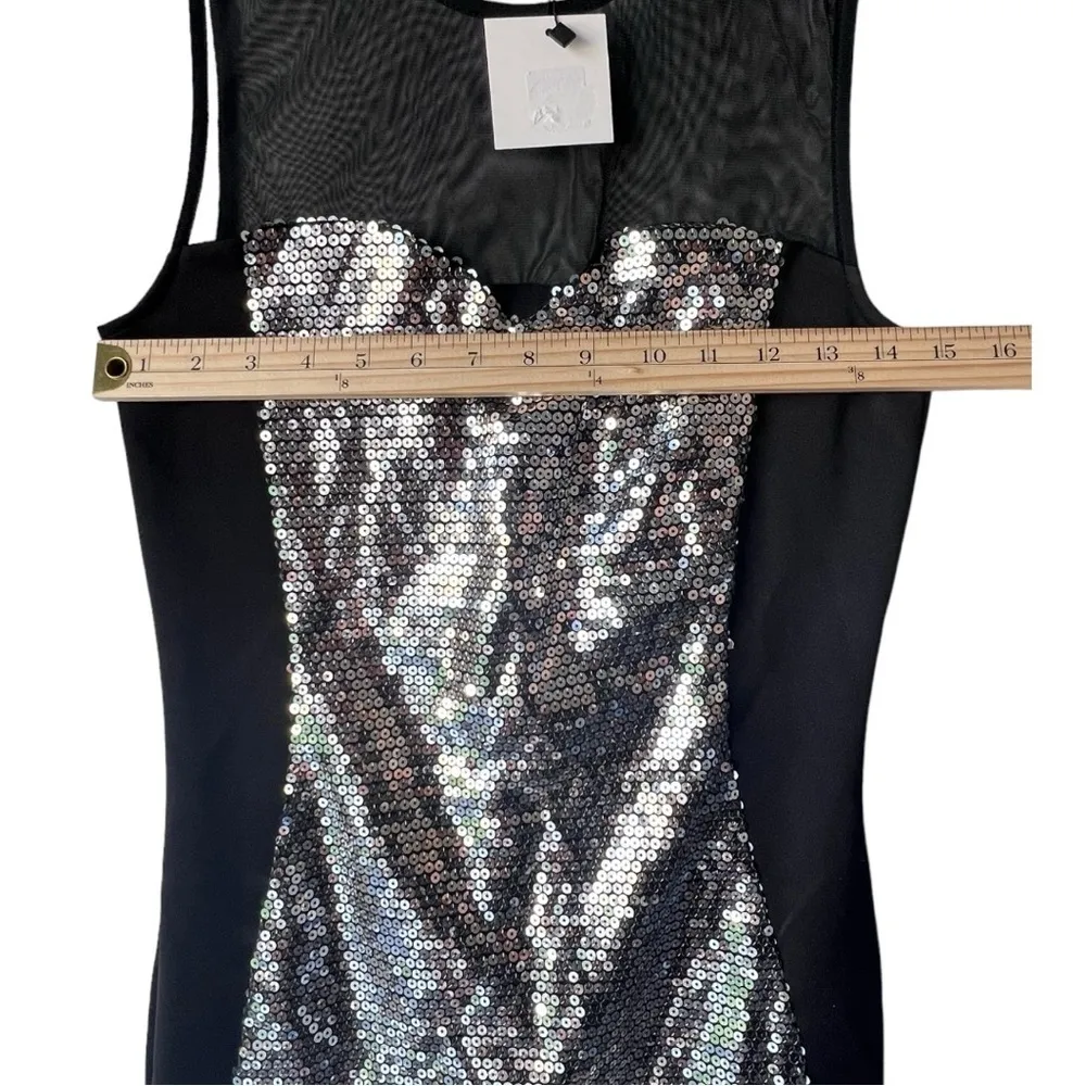 Women’s dress black metallic silver sleeveless cocktail dress mini M. - Image 8