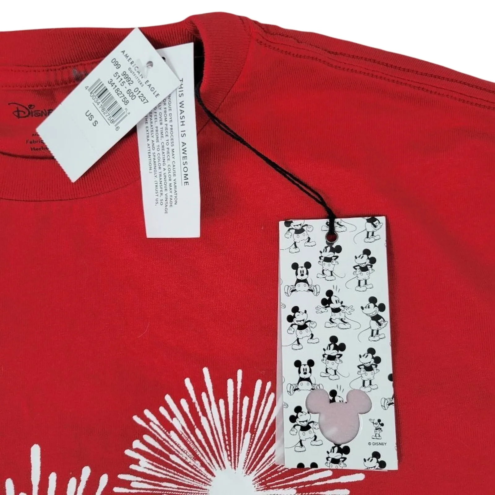 Disney x AE American Eagle‎ Mickey Mouse Fireworks Graphic Red T-Shirt - Image 7