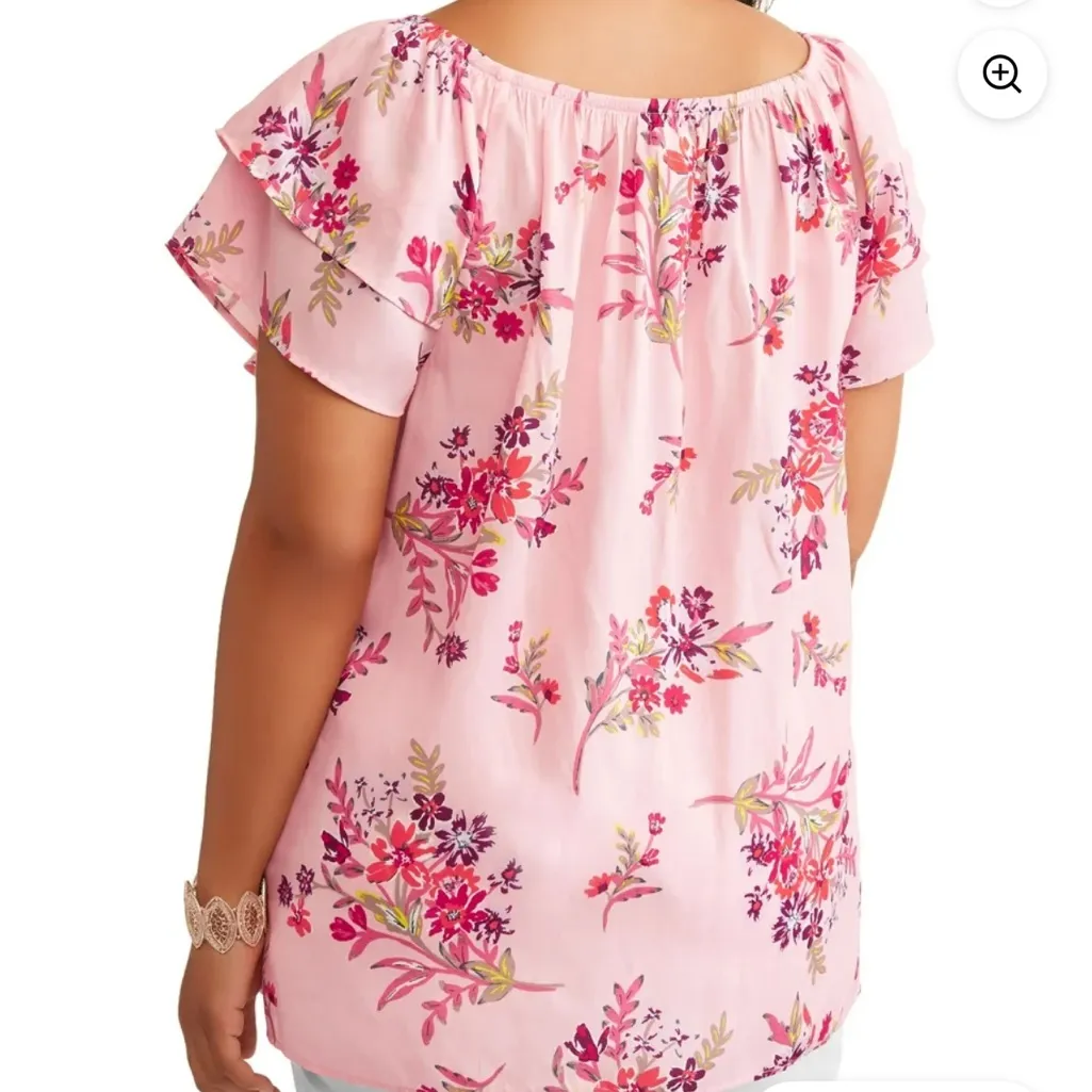 Terra & Sky Floral Blouse Flutter Sleeve Pink Casual Top‎ Plus Size 1X - Image 2