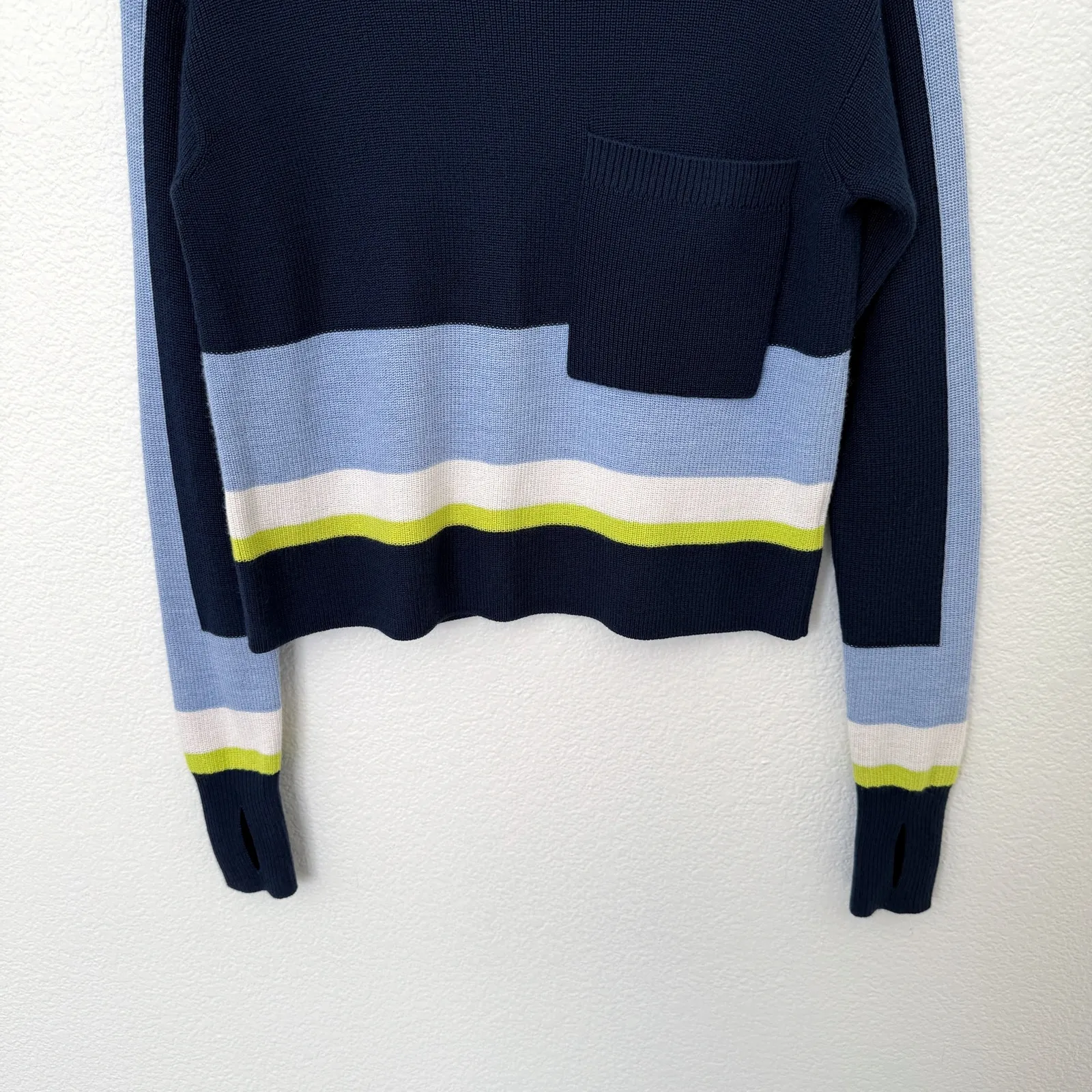 [Athleta] Blue Colorblock Trailhead Striped Merino Wool Cropped Sweater‎ Sz XXS - Image 6