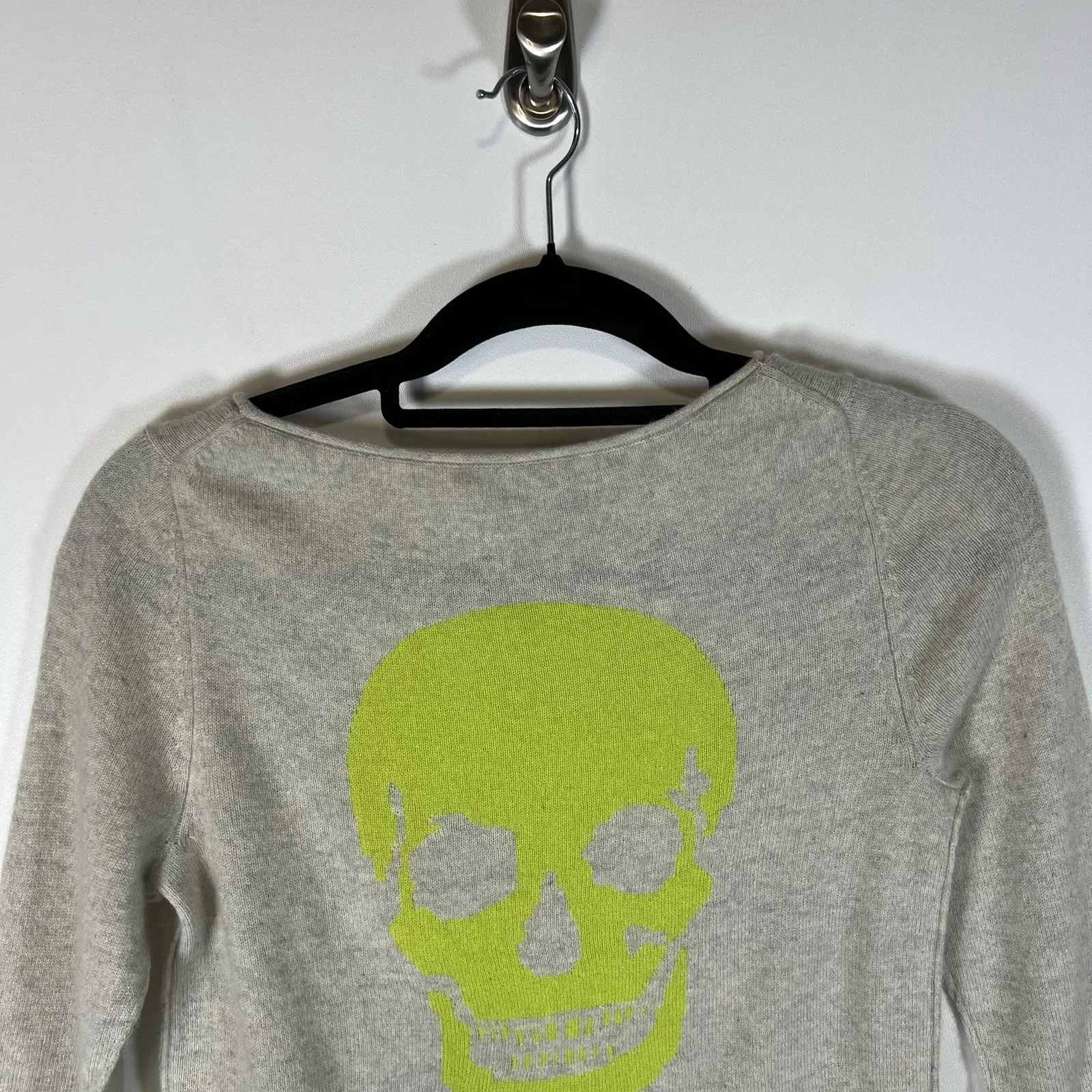 Skull‎ Cashmere Sweater Womens XS Black 360 Crew Neck Pullover Long Sleeve Beige - Image 7