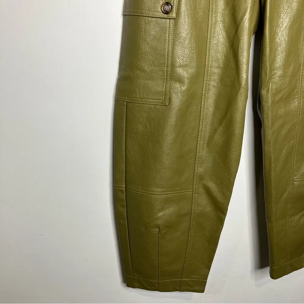 By Anthropologie green‎ faux leather barrel pants pleather size 0 trendy - Image 2
