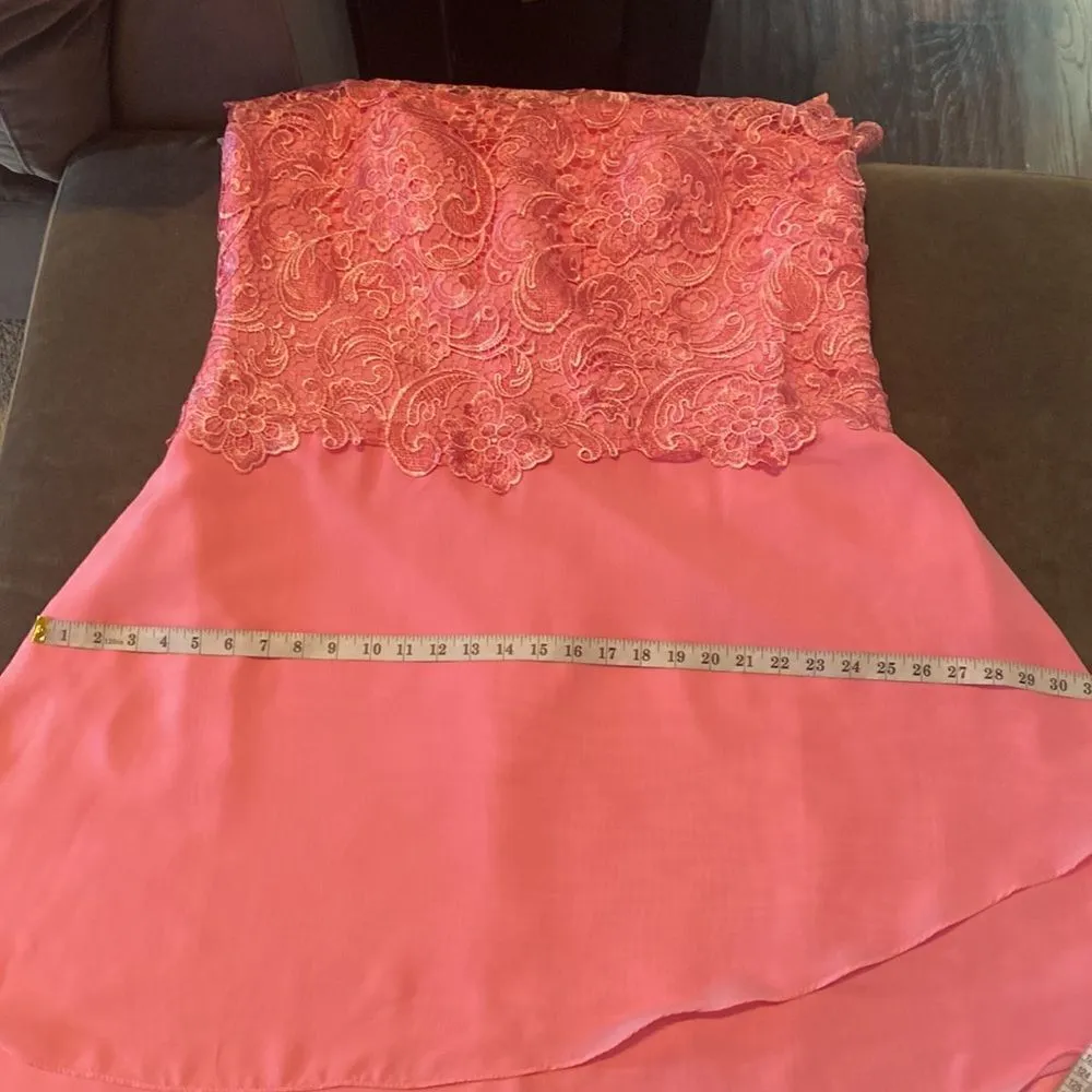 Women’s Pink Tea Length Dress Layered Chiffon Skirt Lace Bodice Size XXL NWOT - Image 10