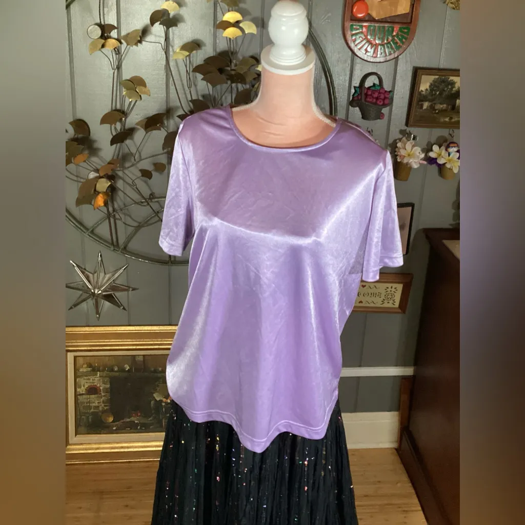 90’s Style Faux Silk Purple Shirt Large - Image 12